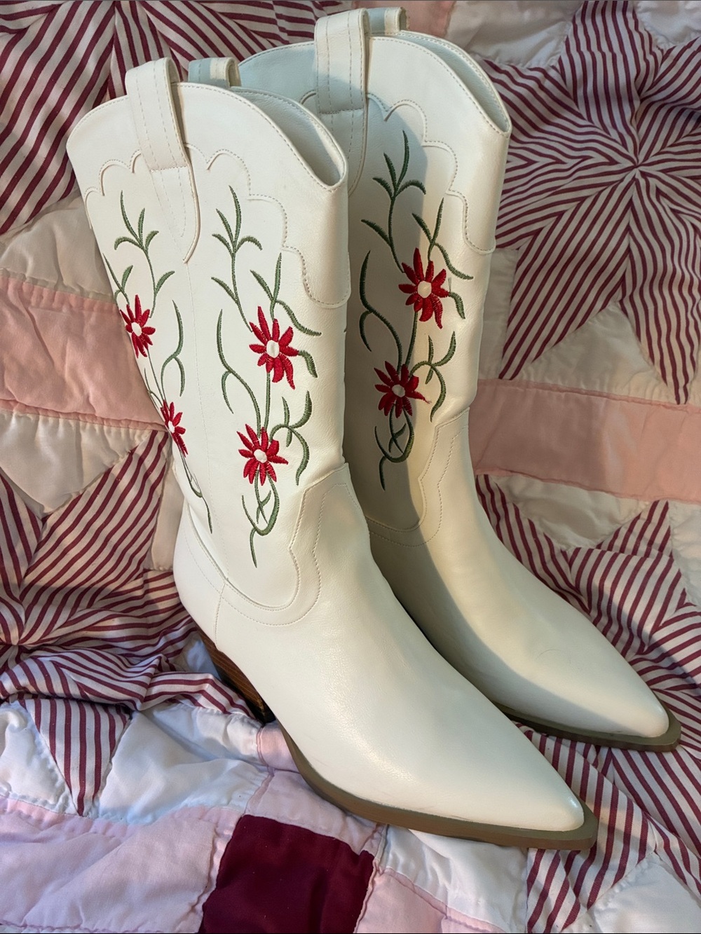 NWT Billini White Embroidered Western Cowboy Boots Red Flowers Sizes 9&10 Avail